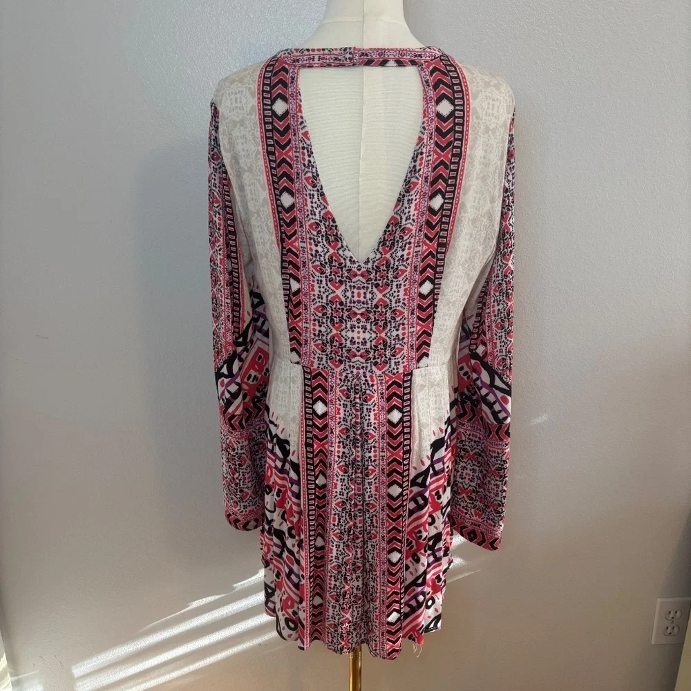 Free People Tegan Boarder Print Mini Dress Size 6 Ivory Pink Black